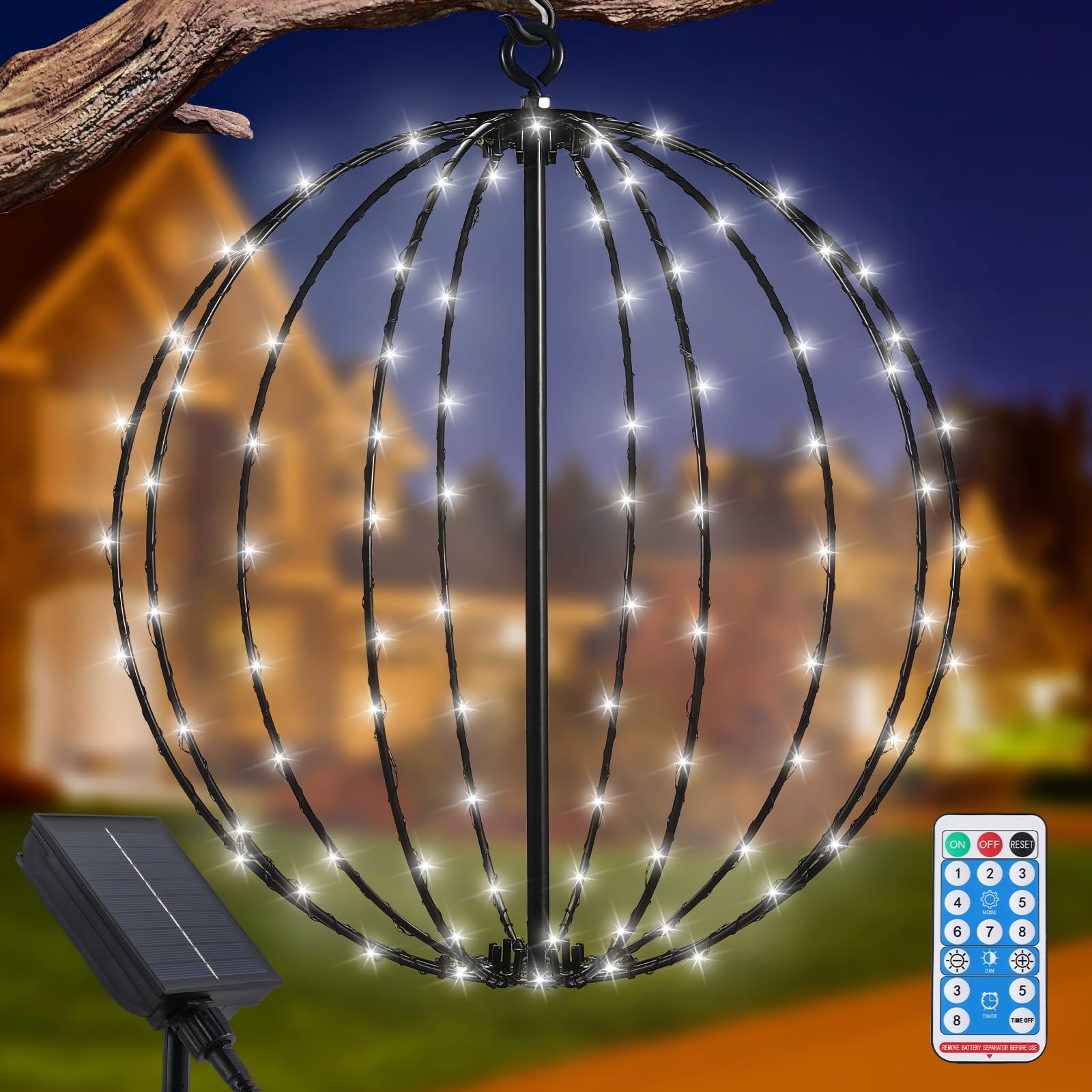 JIMACRO Lanterna Solare Decorativa Da Esterno, 30 Cm, 120 LED, 8 Modalità, Telecomando, Impermeabile