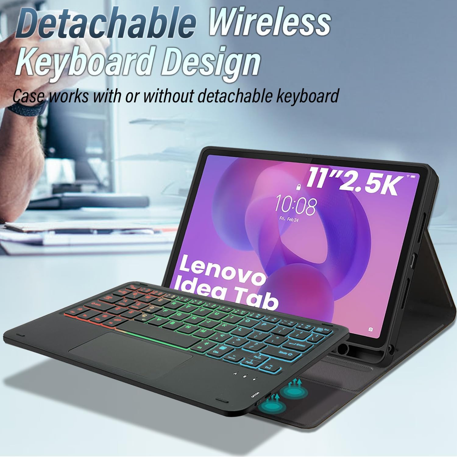 Backlit Touchpad Keyboard Case Lenovo Idea Tab 11'' 2025/ Tab M11 2024, 3-Zone Backlit Wireless Keyboard with Slim Stand Cover Case for Lenovo Idea Tab 11 Inch 2025 TB-336ZU/336FU