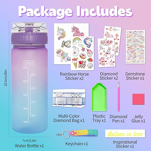Miniatura 4 de Artesanía de pintura de diamante con gemas de unicornio, artes divertidas para decorar tu propia botella de agua, kits para niñas, regalos