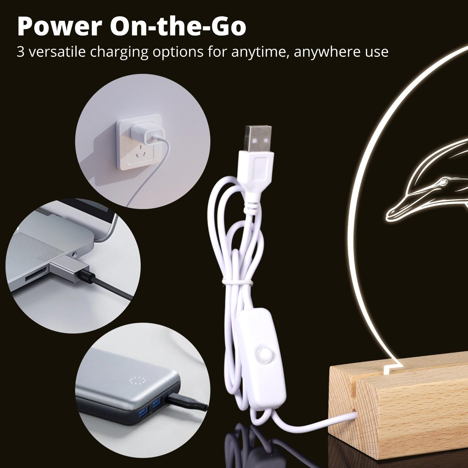PONDON 6 Pezzi Led Stand In Legno Con Pannelli Acrilici, Usb Powered Luci Notturne, Design Creativo Per Disegno, Scrittura E Display