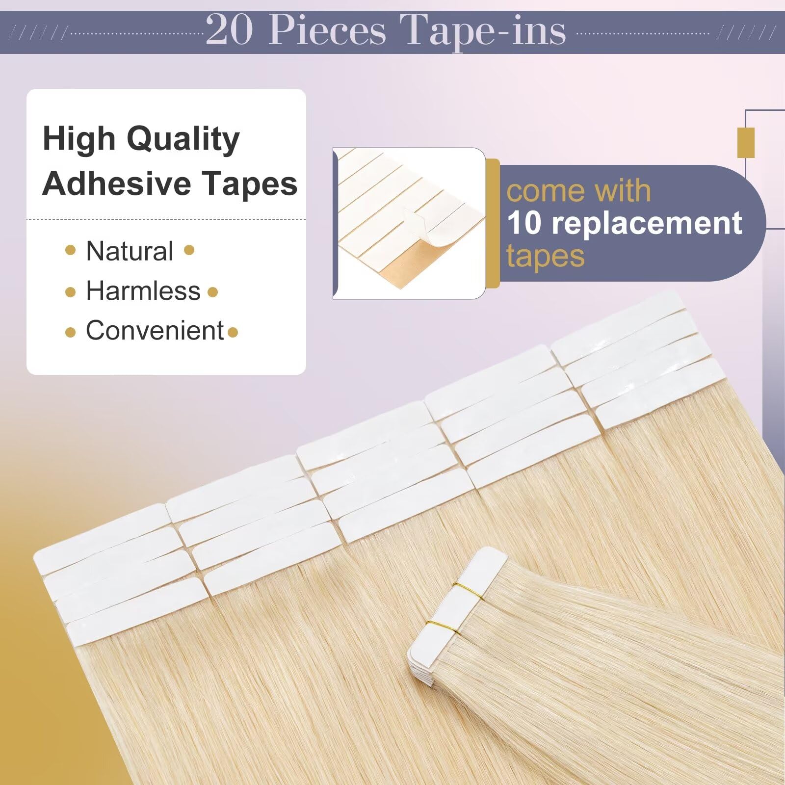 UK-Fashion-Shop Tape in Hair Extensions Human Hair Remy Real Hair 16 Inch (20 pcs) #613 Bleach Blonde50g Skin Weft Straight Natural Invisible - Image 4