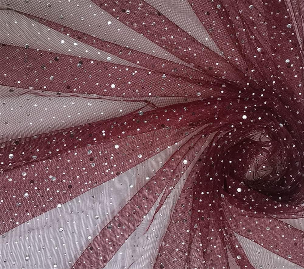 57 Inch Rhinestone Tulle Fabric One Yard Rhinestone Fabric for Cut and Patch Dress DIY Crafts Wedding Party Decoration (Black (1 Yard))