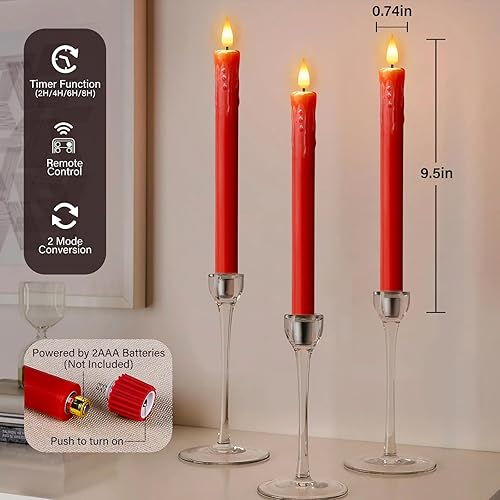Miniatura 6 de 8 velas cónicas sin llama de cera real con 2 controles remotos y temporizador, velas sin llama, velas LED parpadeantes con mecha 3D, para decoración