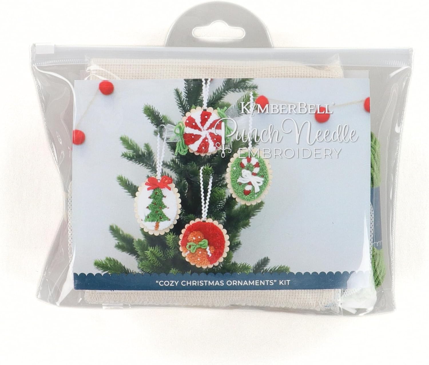 Kimberbell Cozy Christmas Ornaments Punch Needle Plus Kit – DIY Holiday Ornament Craft Kit with Tool, Yarn, Hoops, Embellishments & Wood Disks – Handmade Christmas Décor Project