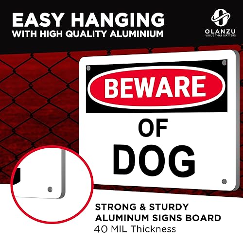 Miniatura 4 de OLANZU - Letrero de metal de aluminio de grado ingeniero de 10 x 7 pulgadas, para exteriores, cuidado con el perro, letrero de advertencia