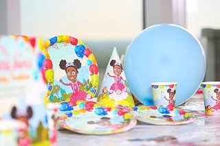 Princess Zara and Ziggy Party Supplies Set & Tableware Kit | Birthday Decorations Pre-Strung Banner, Disposable Paper Plates, Cups, Napkins, Plastic Table Cloth, & BONUS Balloons, Birthday Princess Crown- Serves 16