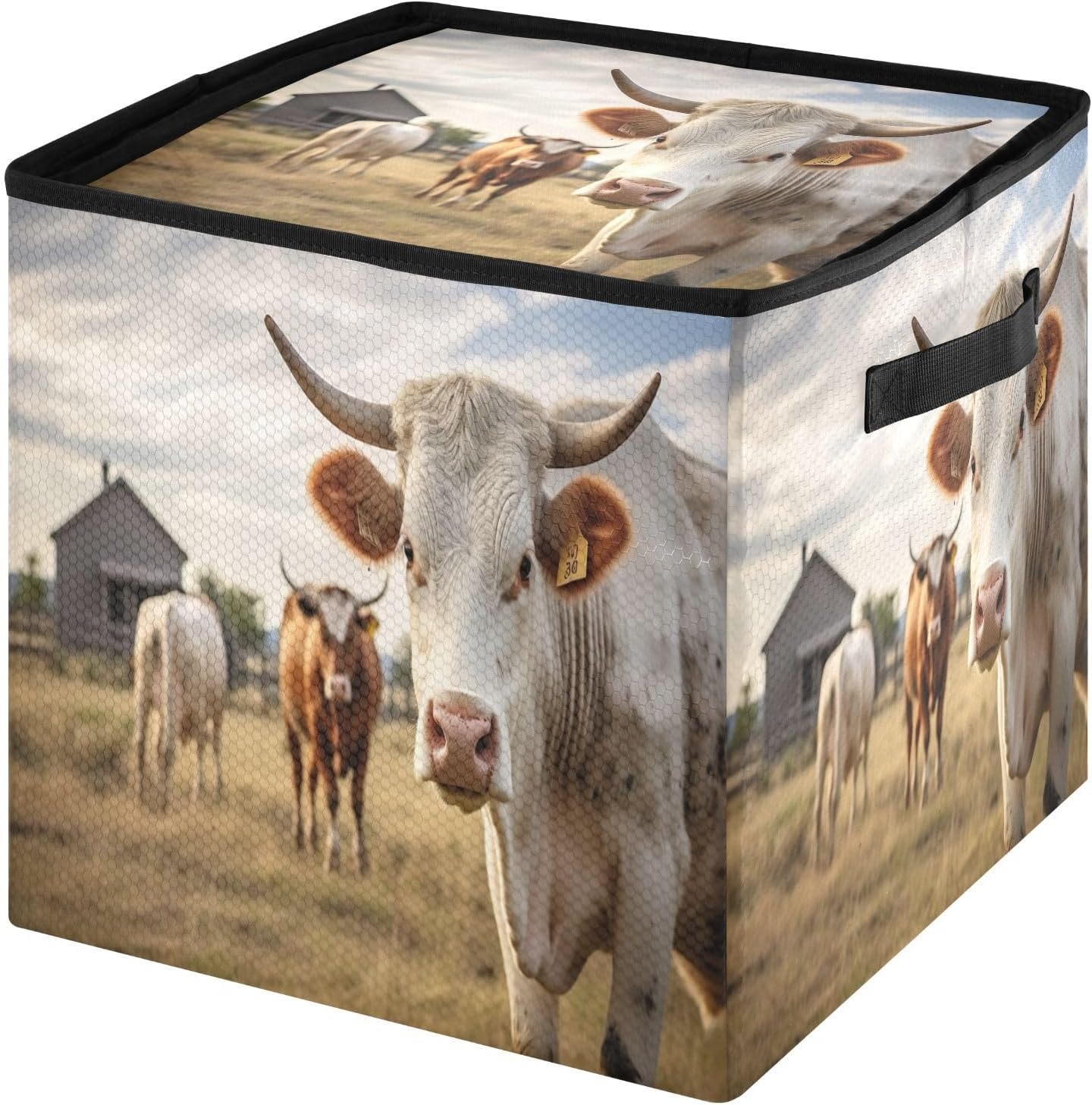 Farm Cow Pattern 13 Inch Christmas Ornament Storage Box with Lid - Holiday Decor Storage Containers, Stores 64 Ornaments, 3 Inch Cube Compartments