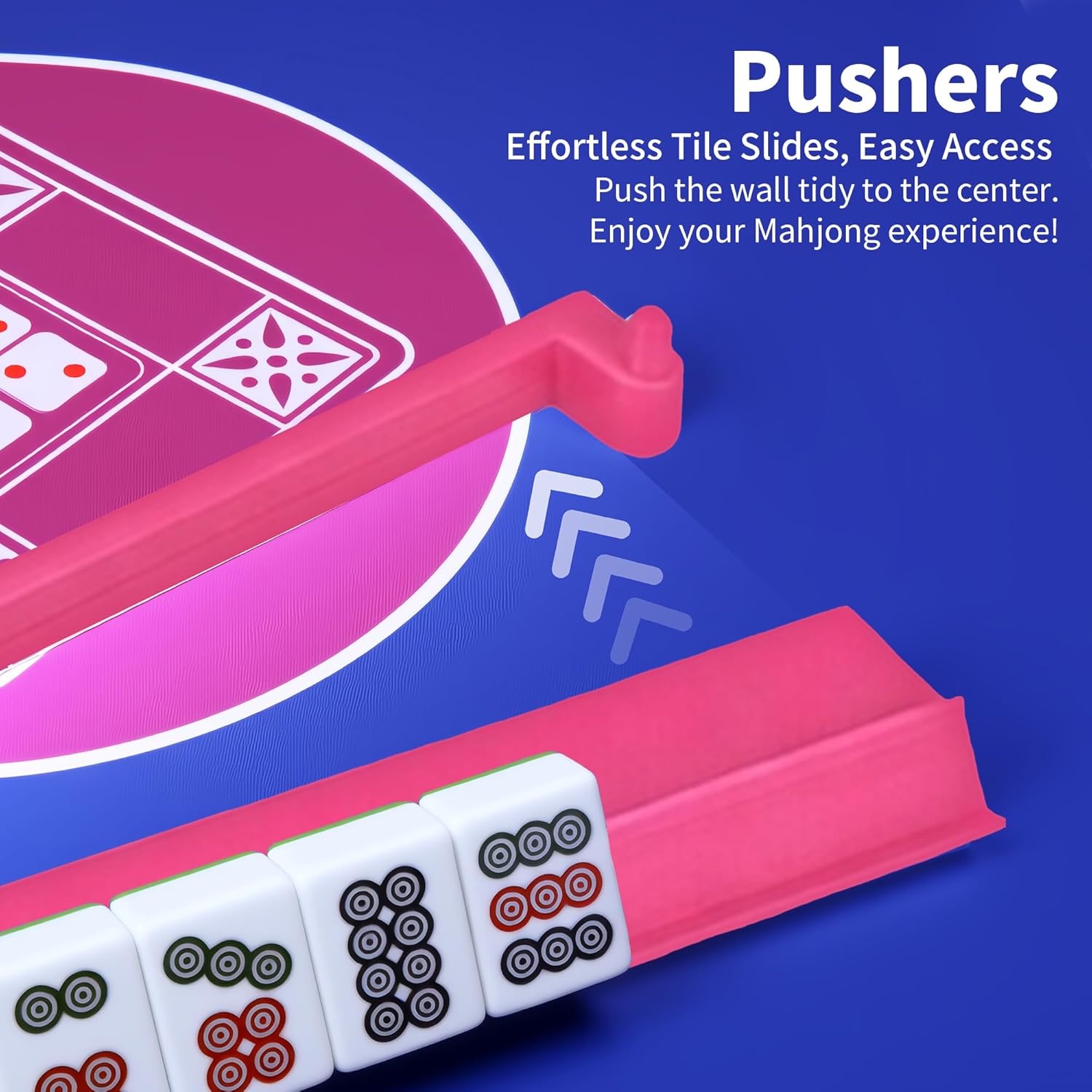 Mahjong Rack with Pushers, 4-Piece Premium Acrylic Mahjong Racks with Built-in Pushers & Rotating Bases - Set for Easy Play (Magenta)