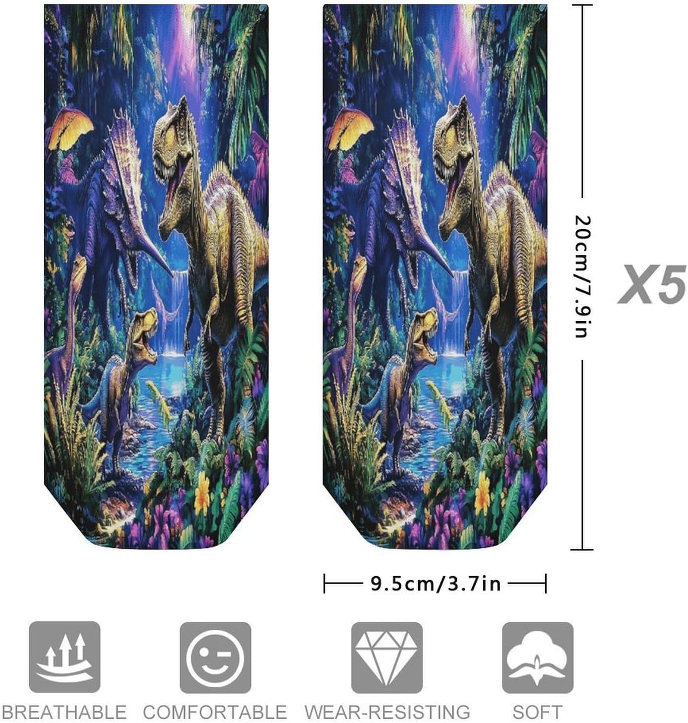 Prehistoric Dinosaur Jungle 5Pairs Low Cut Ankle Socks for Women No Show Casual Breathable Athletic Socks for Sport