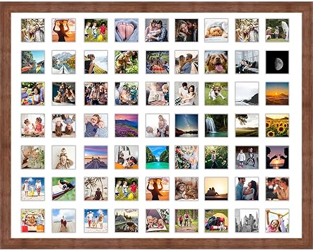 CountryArtHouse Brown Collage Frame With Mat - 31x40 Solid Wood Frame For 63 4" x 4" Photos - Rustic Brown Matted Instagram 4x4 Collage Photo Frame with Mat with Multi Opening Picture Matte