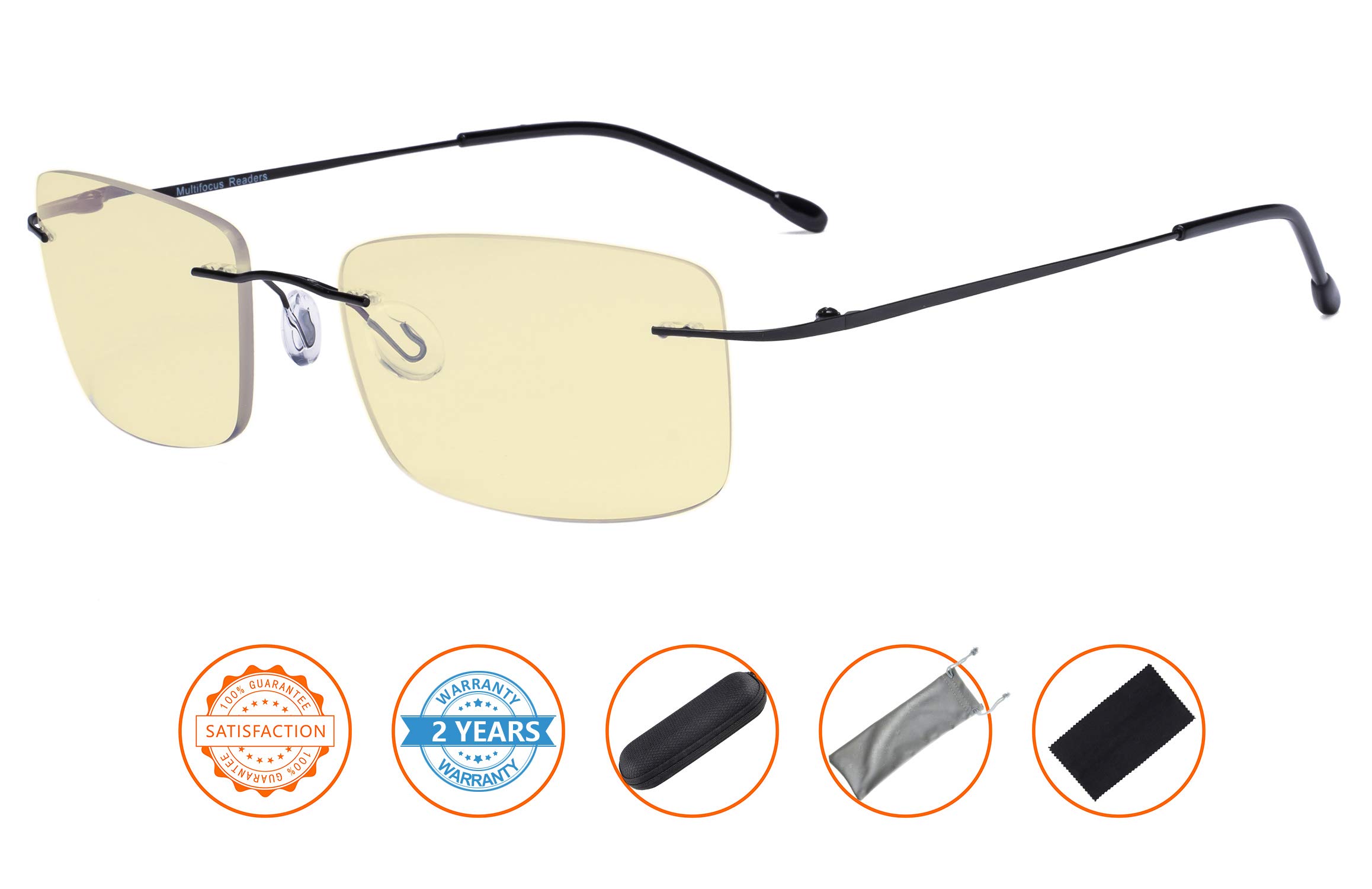 CessBlu Blue Light Blocking Glasses for Men Reading Computer Anti Glare UV Eyeglasses Flexible Rimless Yellow Filter(Black)