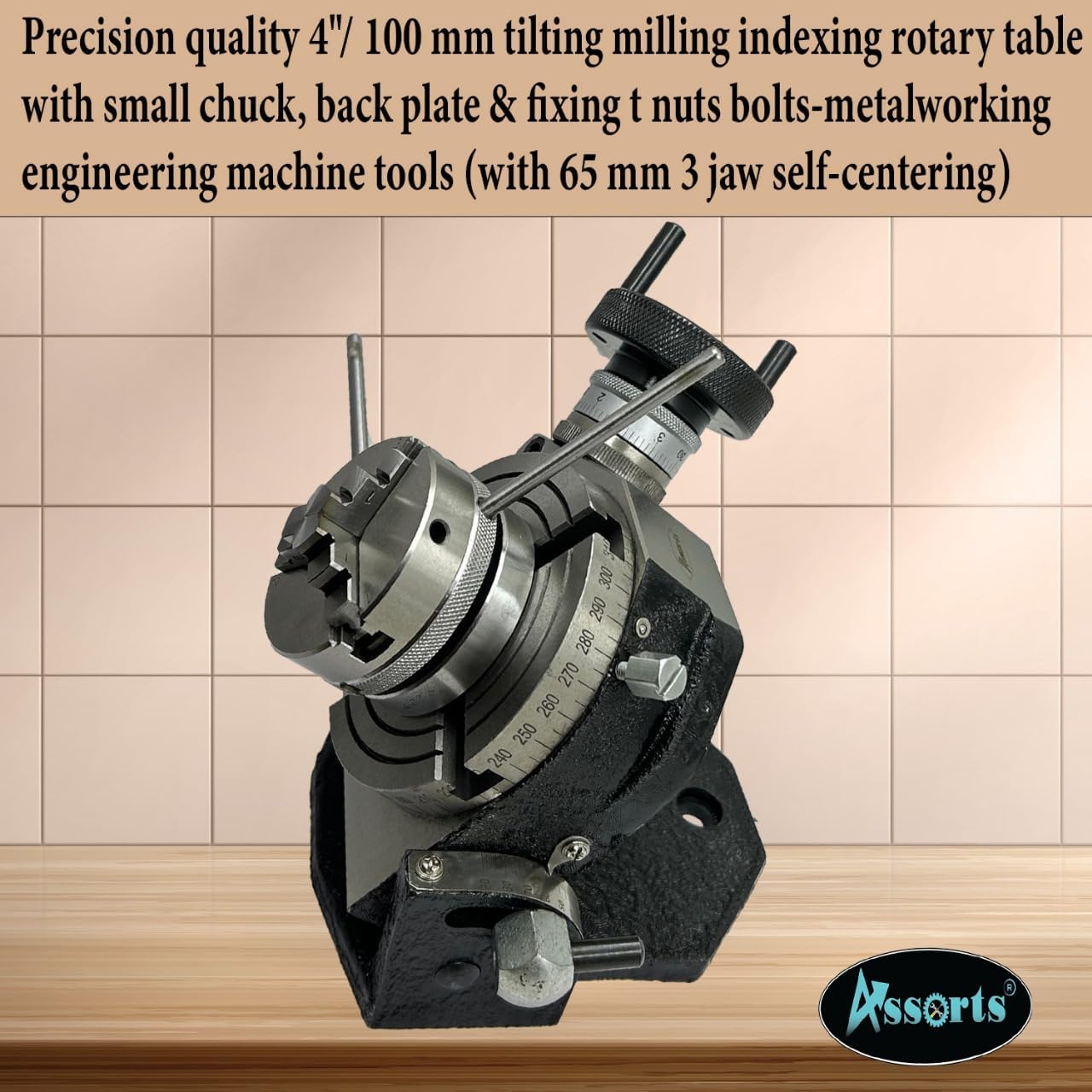 Precision Quality 4"/ 100 Mm Tilting Milling Indexing Rotary Table With Small Chuck, Back Plate & Fixing T Nuts Bolts-metalworking Engineering Machine Tools (With 65 MM 3 Jaw Self Centering)