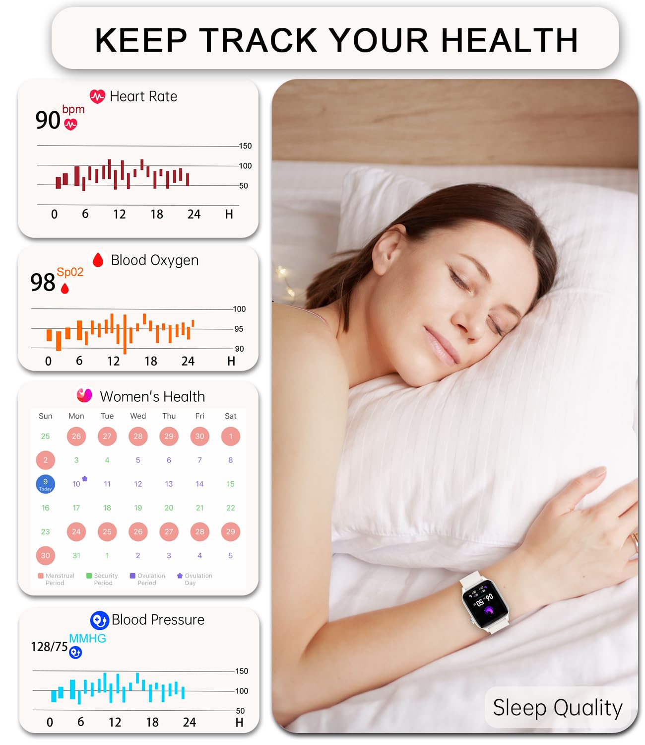 Montre Connectée Femme avec Appel Bluetooth 1,85" Smartwatch Podometre Calories Montre Femme Sommeil Fréquence Cardiaque SpO2 Montre Sport pour 20 Modes Sportifs Android iOS