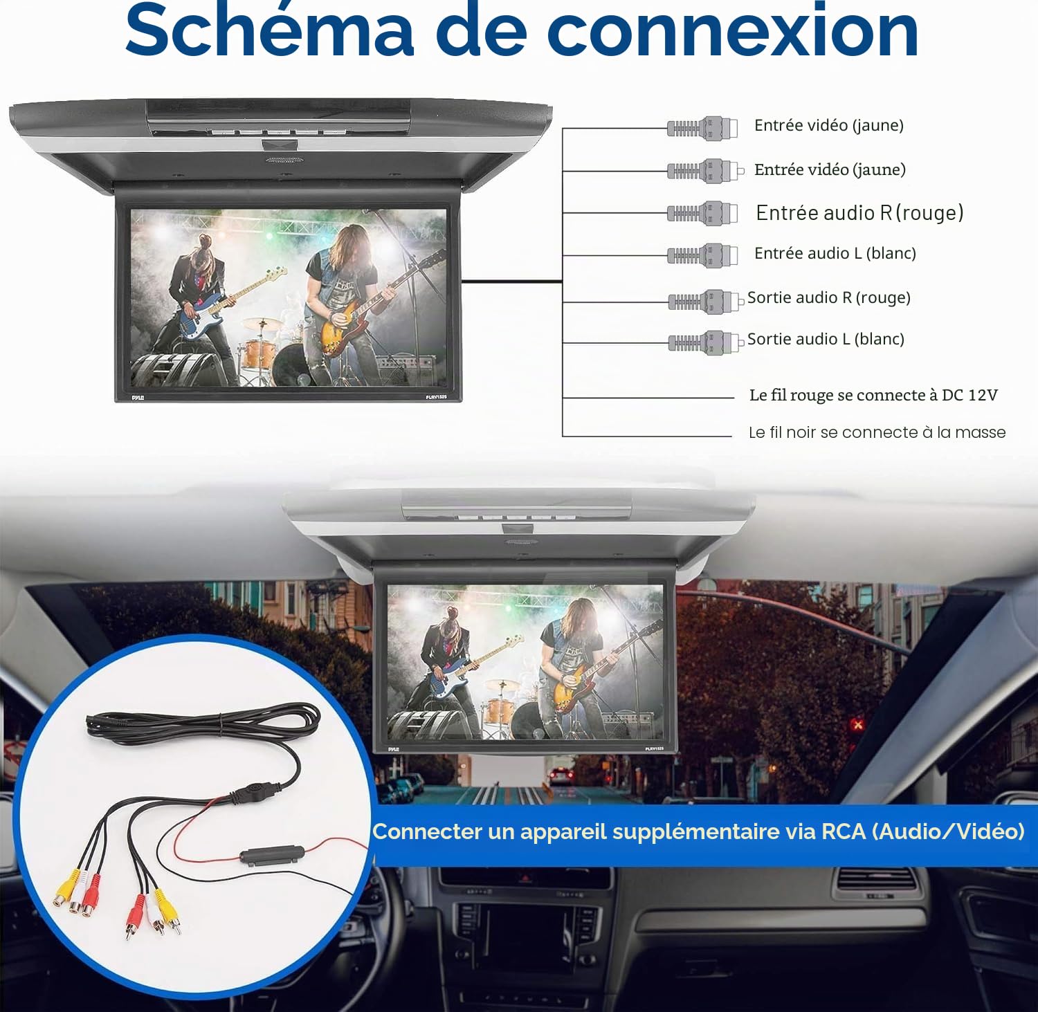 Pyle Écran Plafonnier Voiture 15,6 pouces1680x800 – Moniteur Flip Down avec HDMI USB SD, IR et FM Transmetteur, Lecteur Multimédia, Haut-Parleurs Stéréo Intégrés