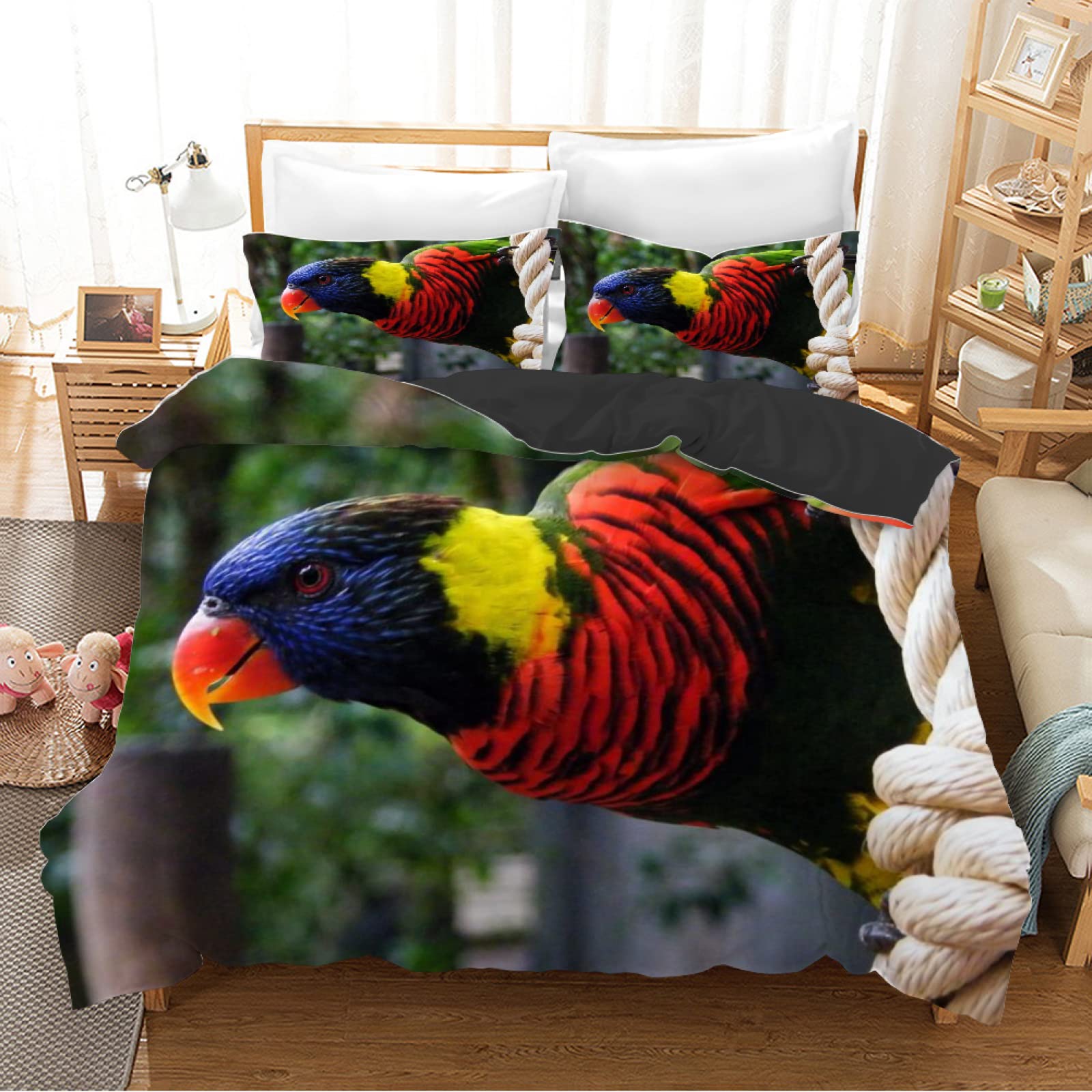 Housse de couette oiseau coloré pour réveiller la déco d'une chambre adulte