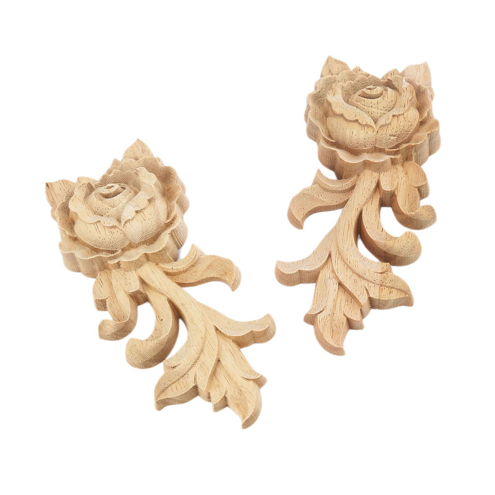 MUXSAM Rose Wood Carved Appliques Onlay, 2-Pack Unpainted Wooden Mini Decals for Cupboard Cabinet Wall Dresser Bed Mirror Mantels Fireplace Wardrobe Decor(15x6.5cm/5.91x2.56in)