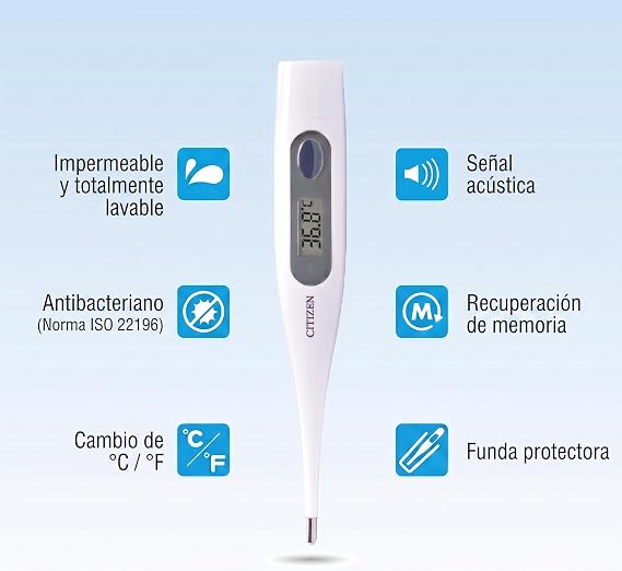 CITIZEN CTA303 Digital Thermometer Waterproof Antibacterial Case with Fever Alarm - Fast and Accurate Readings for Adults and Kids