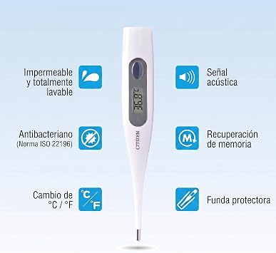 CITIZEN CTA303 Digital Thermometer Waterproof Antibacterial Case with Fever Alarm - Fast and Accurate Readings for Adults and Kids