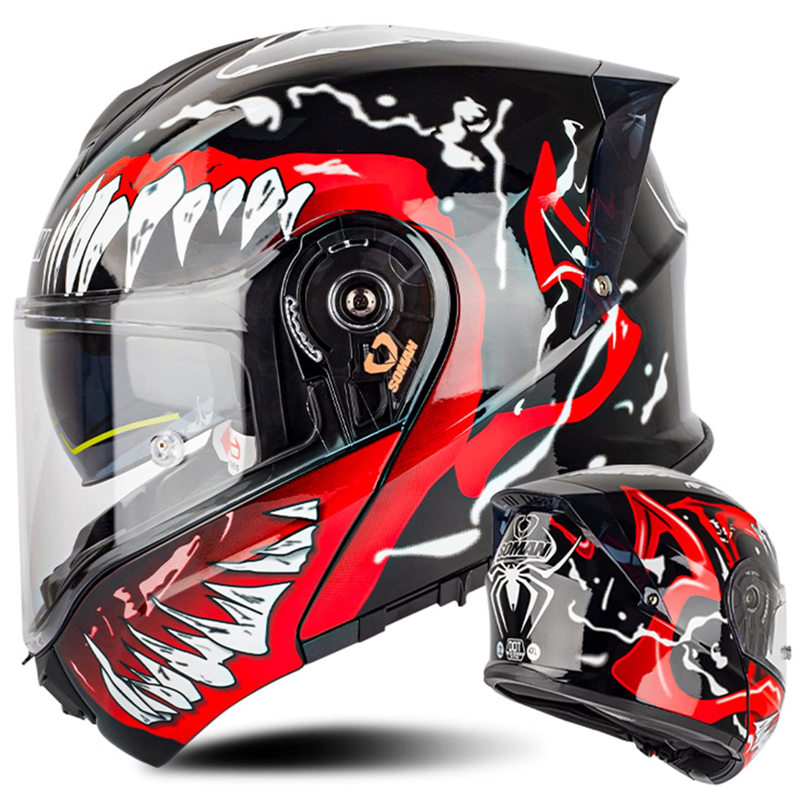Casco Moto Modular ECE Homologado Casco Motocicleta Abatible Casco de Moto Integral Scooter con Doble Visera para Adultos Mujer Hombre, Rojo Negro-M(57~58cm)