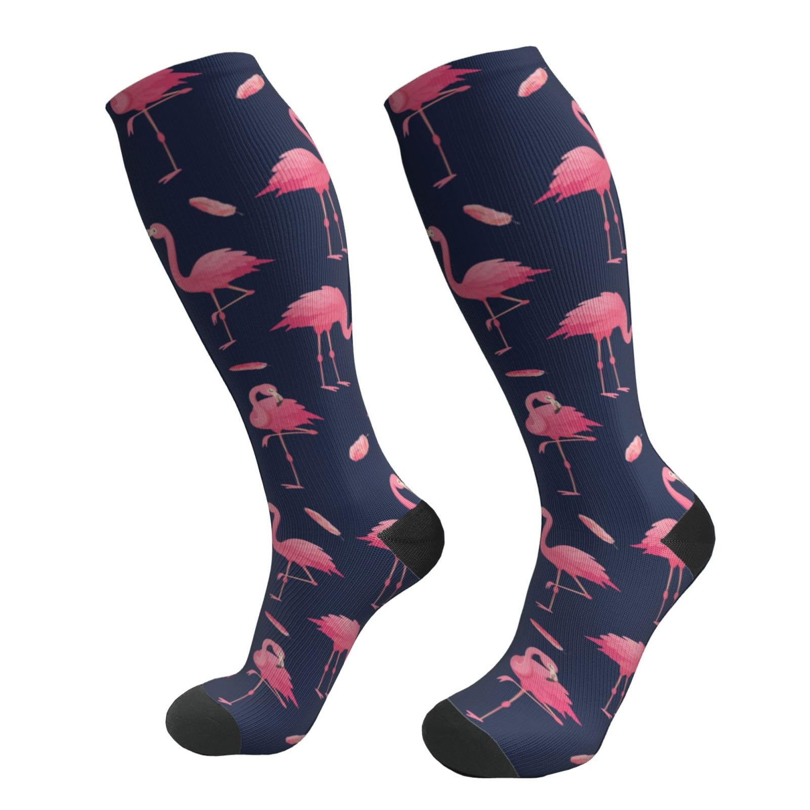 Women's Compression Socks, Knee High Support Socks for Running, Travel (Flamingo Design)