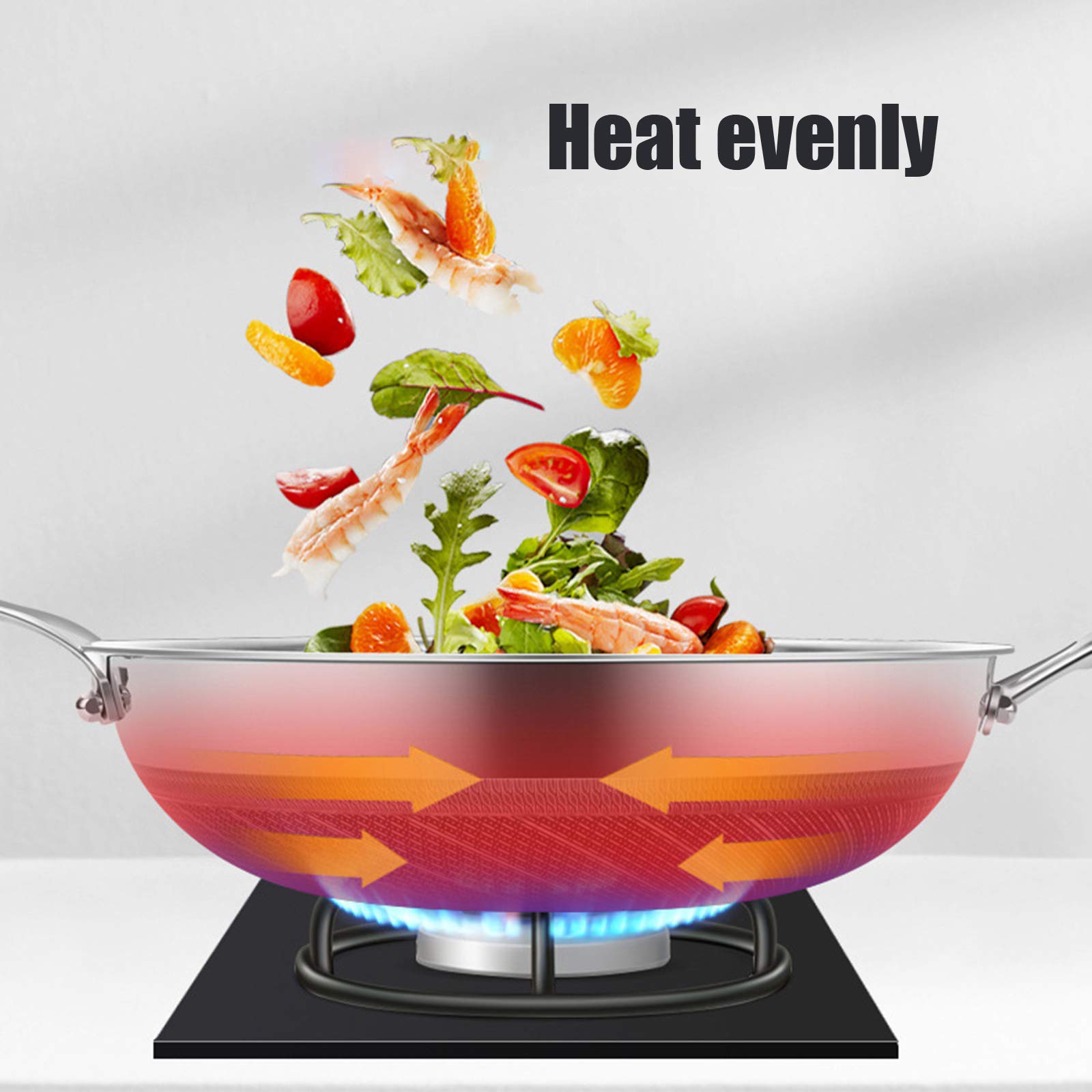 Sartén Wok De Acero Inoxidable con Tapa De Vidrio Templado, Sartén Wok De Doble Cara con Diseño De Panal para Cocinas De Gas, Eléctricas E Inducción.