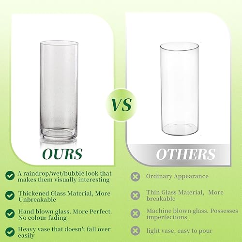 Miniatura 5 de Centros de mesa cilíndricos de vidrio transparente únicos con aspecto de gota de lluvia, 3 portavelas de huracán altos soplados a mano para velas de