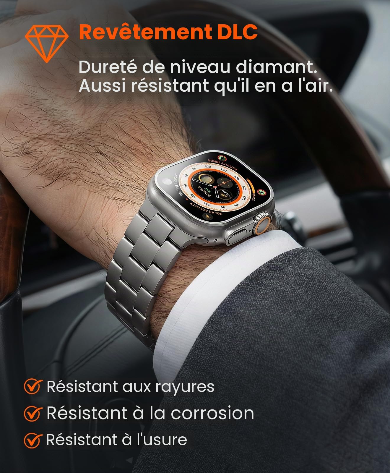 CRNS03 Bracelet en Titane pour Apple Watch Ultra 3/2/1 49mm & Series 11/10 46mm, Bracelet iWatch Ultra Ajustable avec Fermoir Papillon, bracelet de Montre Titane Homme Confortable