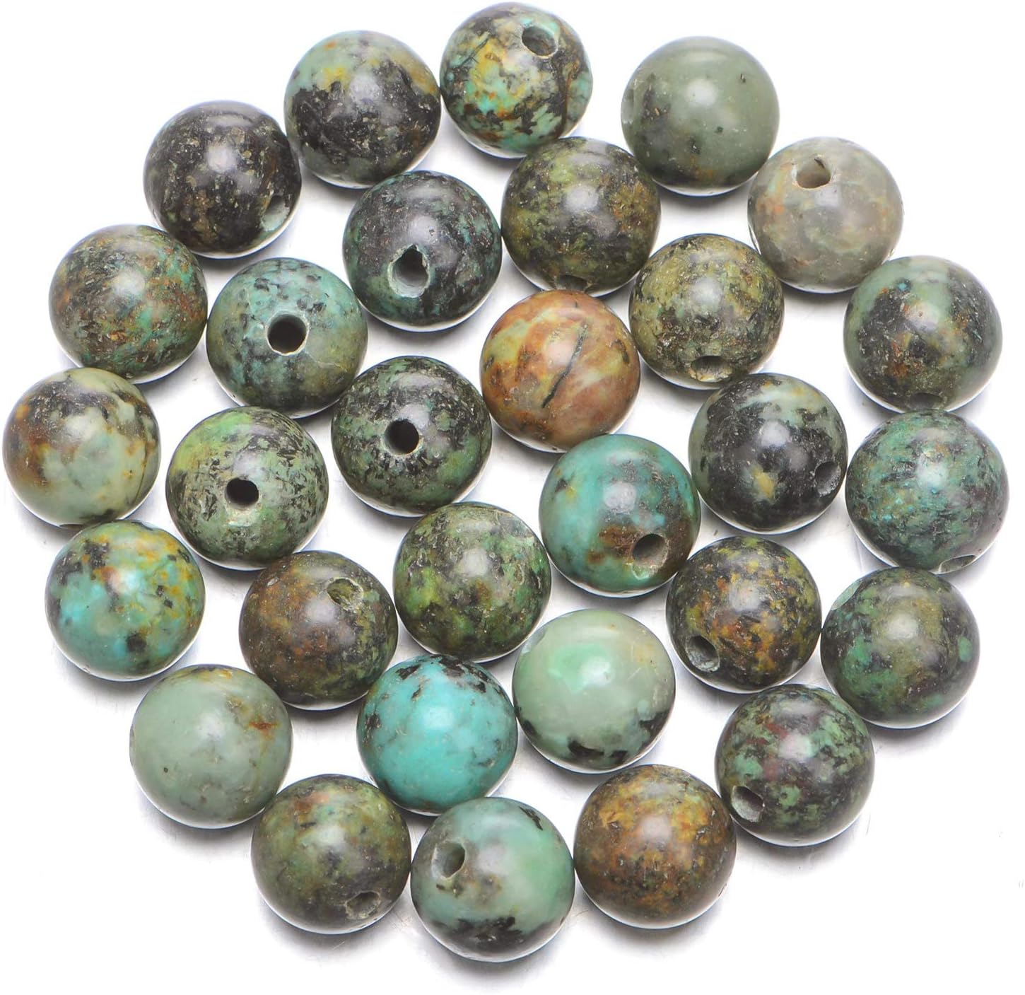 AD Beads Natural Gemstone 10mm Round Loose Beads Big Hole 2mm Sized 30pcs (African Turquoise)