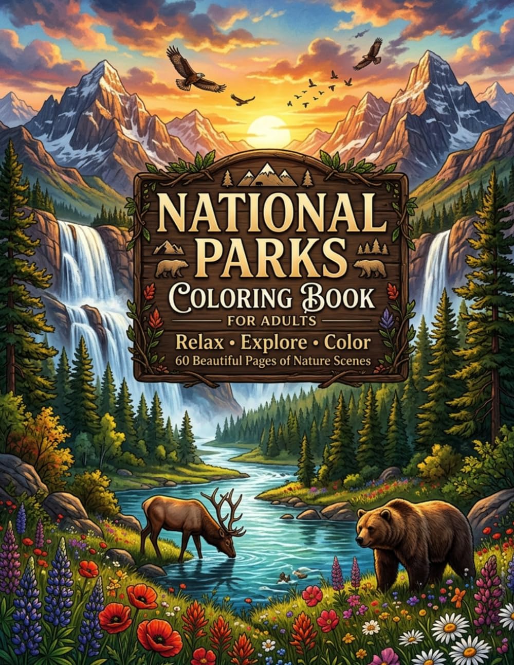 National Parks Coloring Book for Adults: A Relaxing Adult Coloring Book with Beautiful Wilderness Landscapes and Wildlife