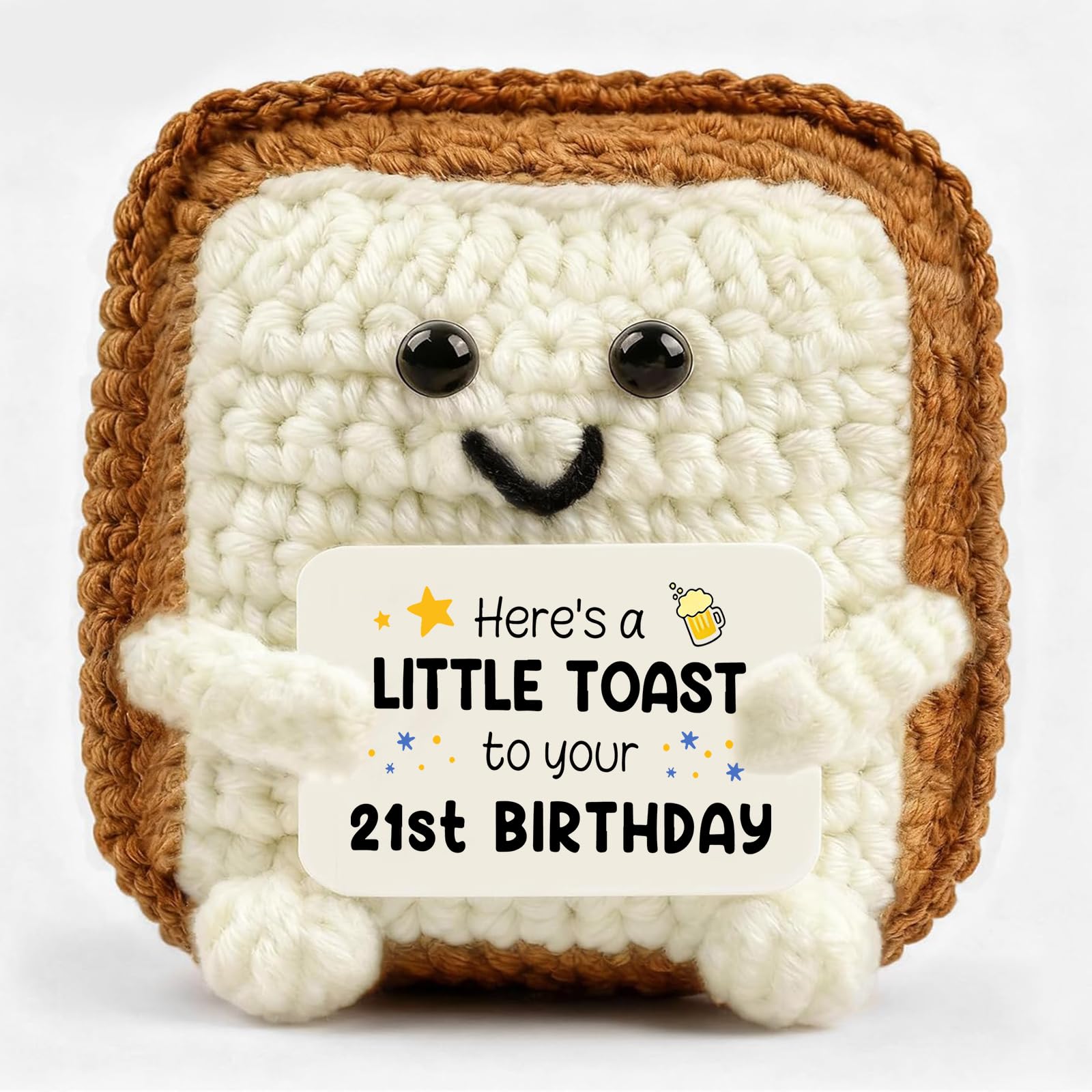 exylosluxek 21st Birthday Gift for Her Him Emotional Support Crochet Toast - Cute Stuff & Funny Gifts for 21st Birthday, Positive Affirmation Gifts for Men,Women, Friends, Handmade Desk Decor