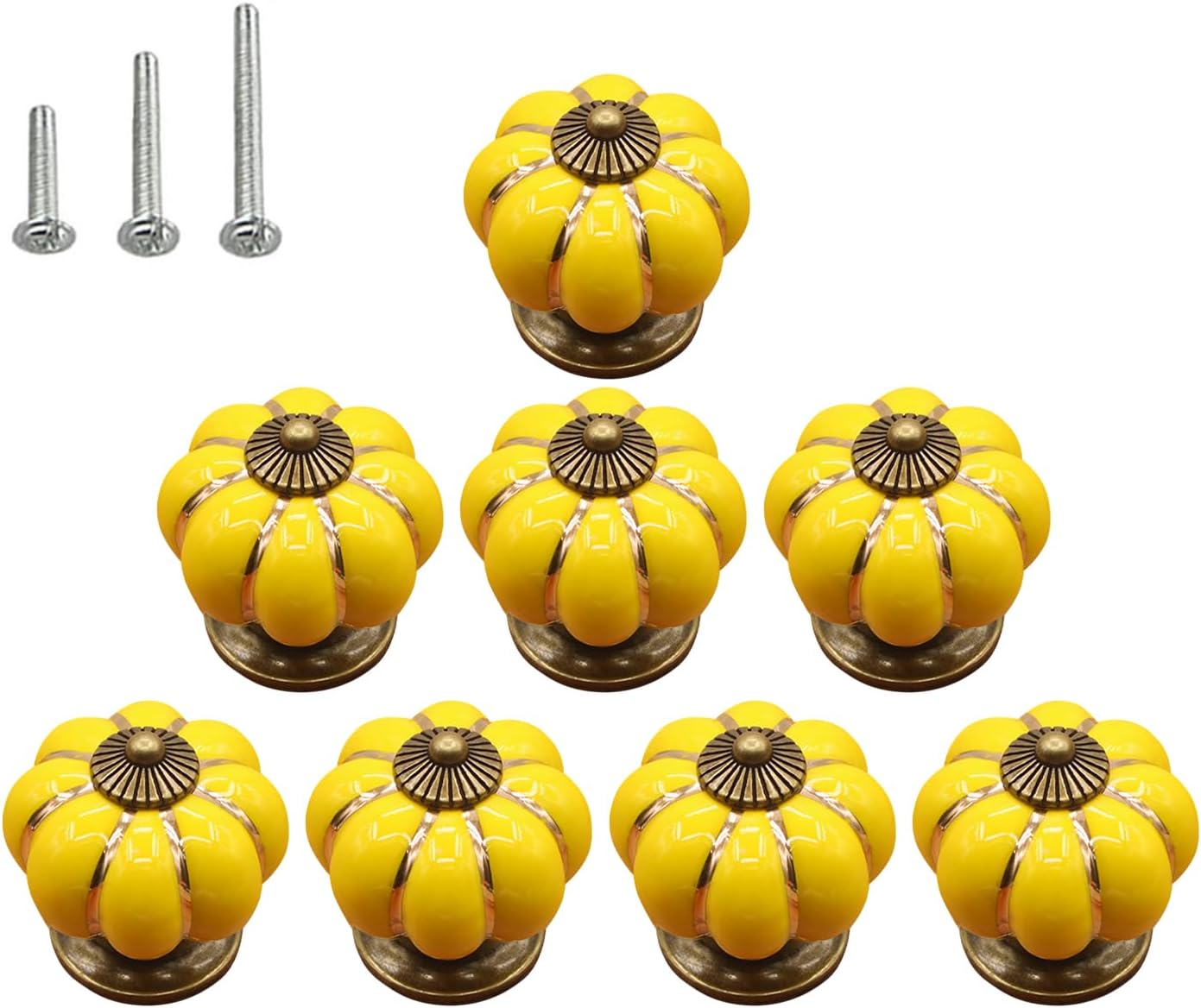 HUAMULAN 7PCS Mixed Color Ceramic Knobs Cabinet Drawer Pumpkin Shape Glazed Cupboard Dresser Pull Handle DIY Decor Kitchen Furniture Door Kids Room