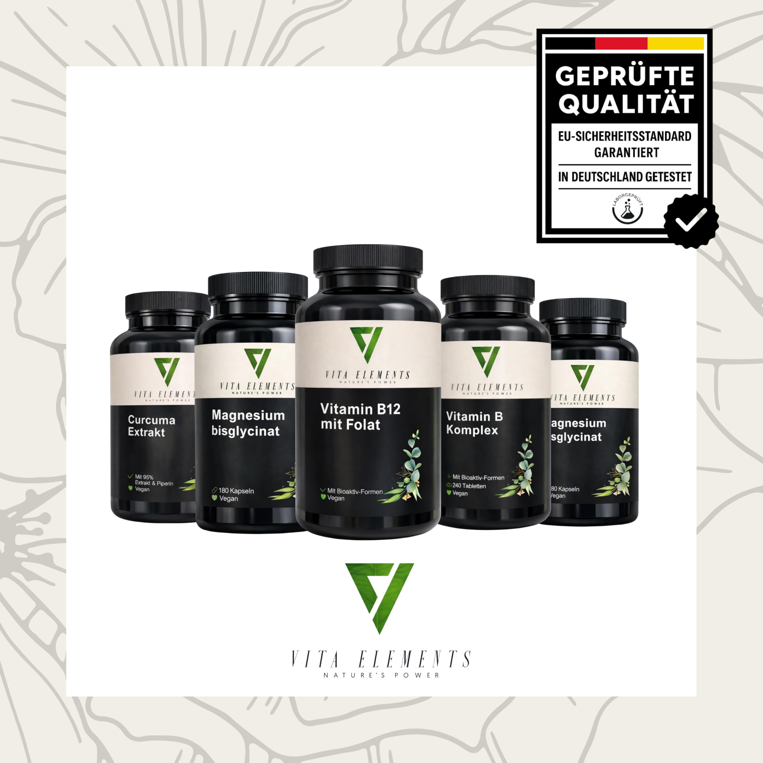 Vita Elements Vitamin B12 mit Folsäure - 180 Tabletten - Hochdosiert - Methylcobalamin - 6 Monate Vorrat - Vegan - Ohne Zusätze – Laborgeprüft