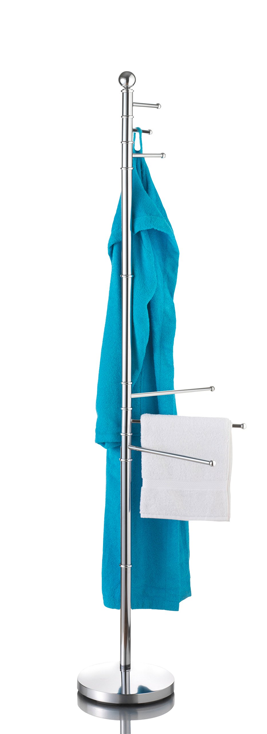 axentia Porte-Serviettes sur Pied Romino en Acier Chromé, Sèche-Serviettes à Trois Bras avec Trois Crochets Supplémentaires, Hauteur env. 177 cm, Argenté