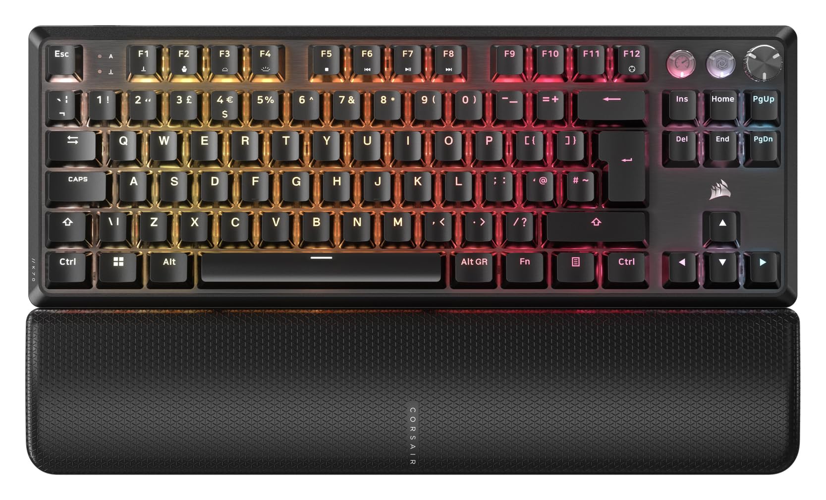 Corsair K70 Pro TKL RGB Teclado Gaming con Cable magnético – Conmutadores Ajustables MGX Hyperdrive prelubricados – Modo de activación rápida – 8000Hz Hyper-Polling – QWERTY Reino Unido – Negro