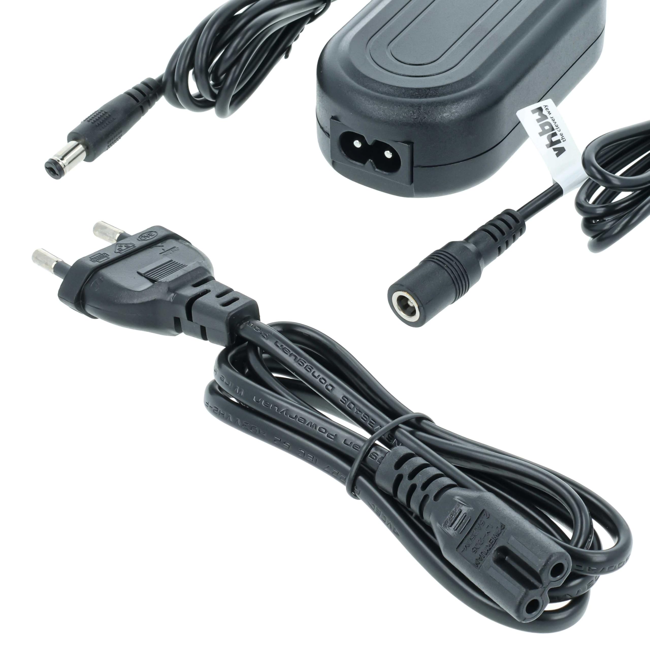 vhbw alimentatore, cavo di alimentazione compatibile con Sony Alpha 6100, 6300, 6400, 6500 fotocamera, SLR - 2 m + accoppiatore DC