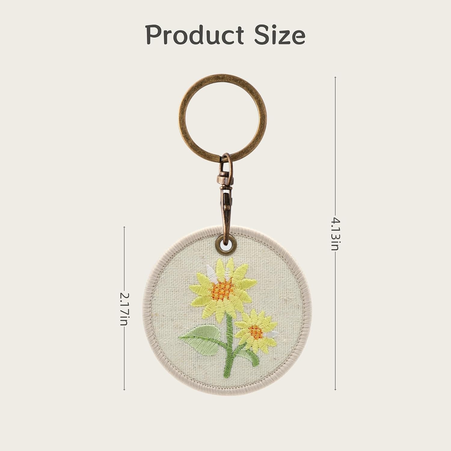 MC Fashion Round Linen Floral Embroidered Keychain Bag Charm image 3