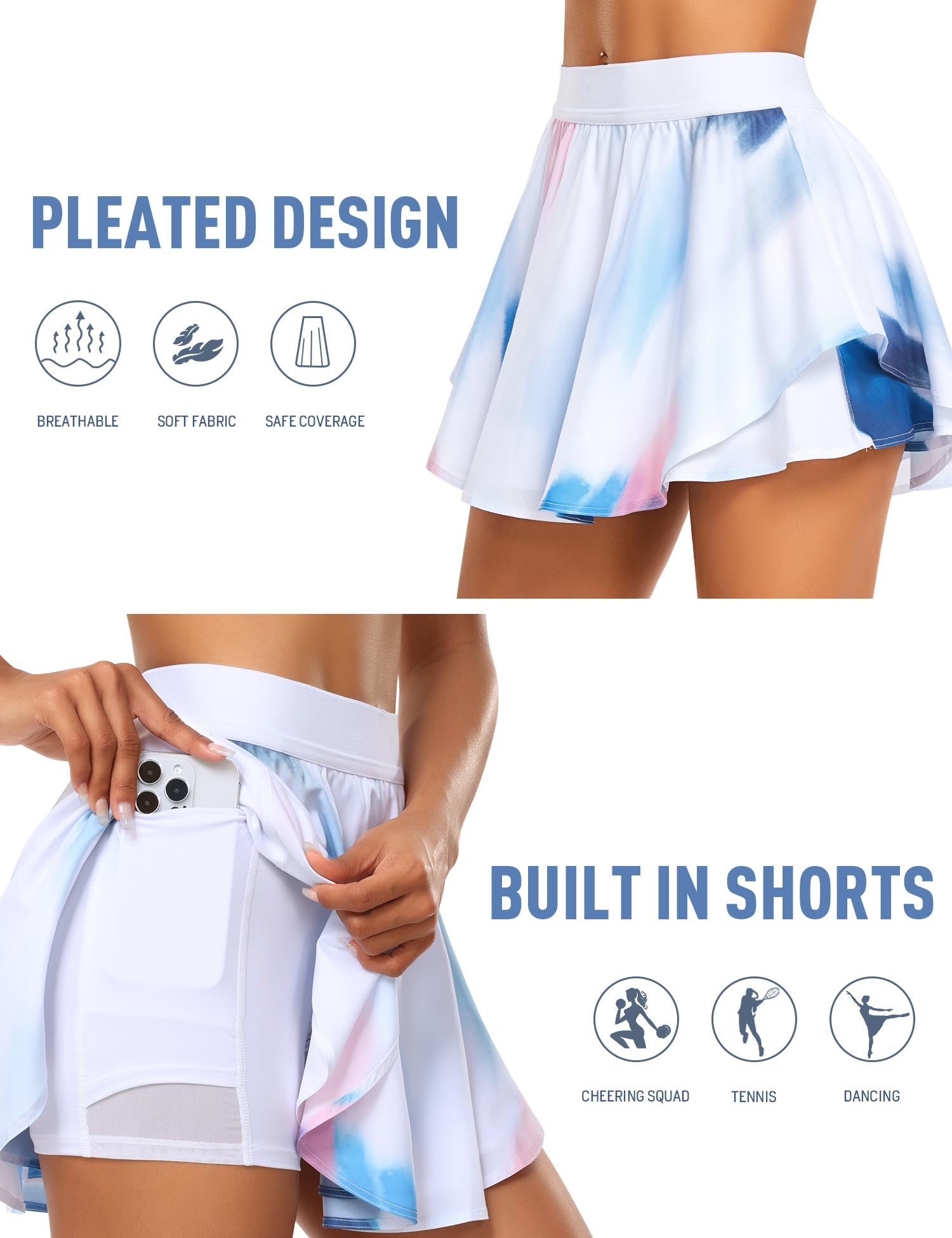 JoyGirl Falda de tenis para mujer con pantalones cortos, falda plisada de golf, cintura alta, para entrenamiento, atletismo, correr, faldas con bolsillos