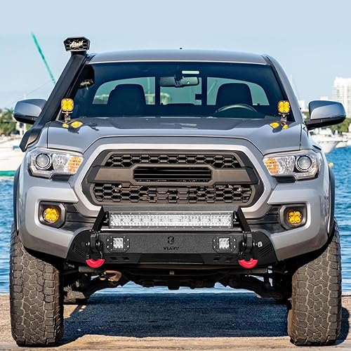 Miniatura 9 de Vijay - Parachoques delantero con textura negra con placa de cabrestante y 5 luces LED y 2 anillos en D de 4.75 T para Tacoma 2005-2015 (no apto