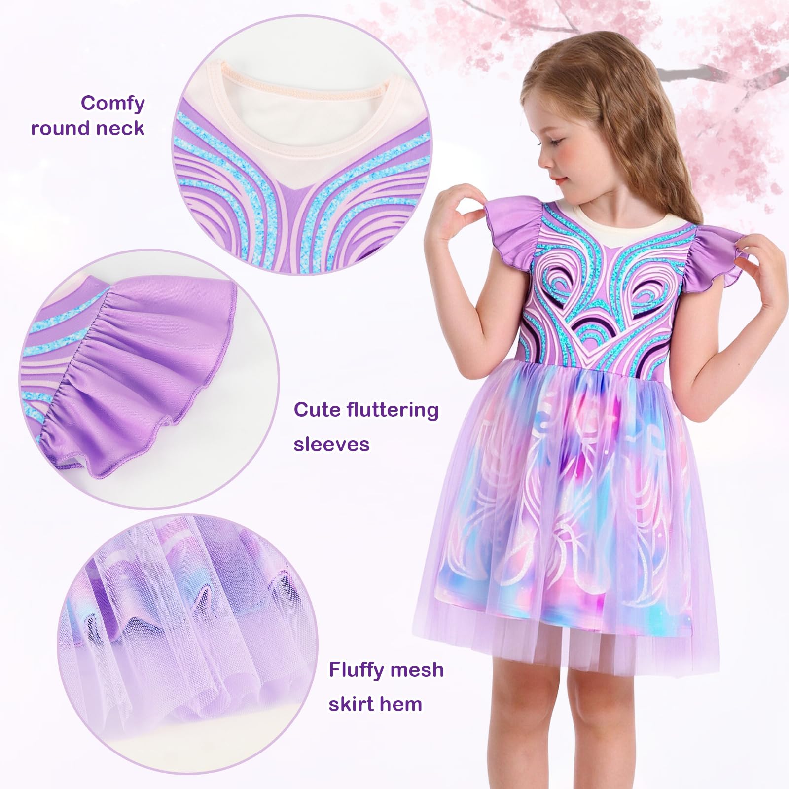 Marendyee Good Witch Costume Kids Princess World Book Day Costumes for Girls Flutter Sleeve Witches Dress up Toddler Girl Fairy Christmas Fancy Party Outfit Mesh Dresses 2-3 Years - Image 3