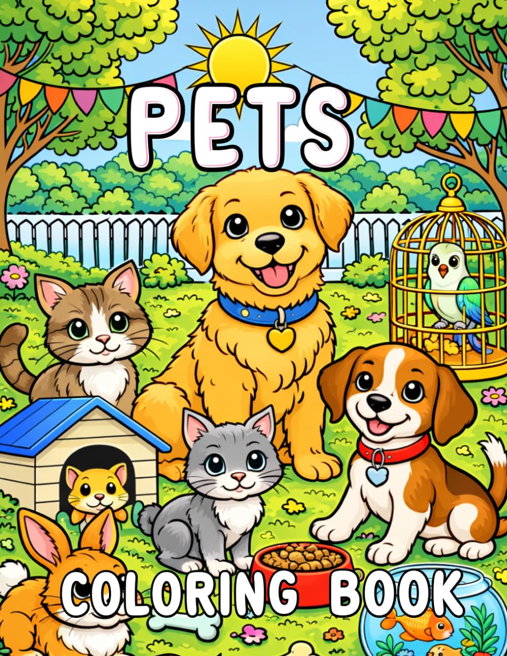 Pets Coloring Book for Kids Ages 3–5: Color Cute Pet Animals and Practice Writing Simple Words for Preschool and Kindergarten (Coloring Book with Animals)
