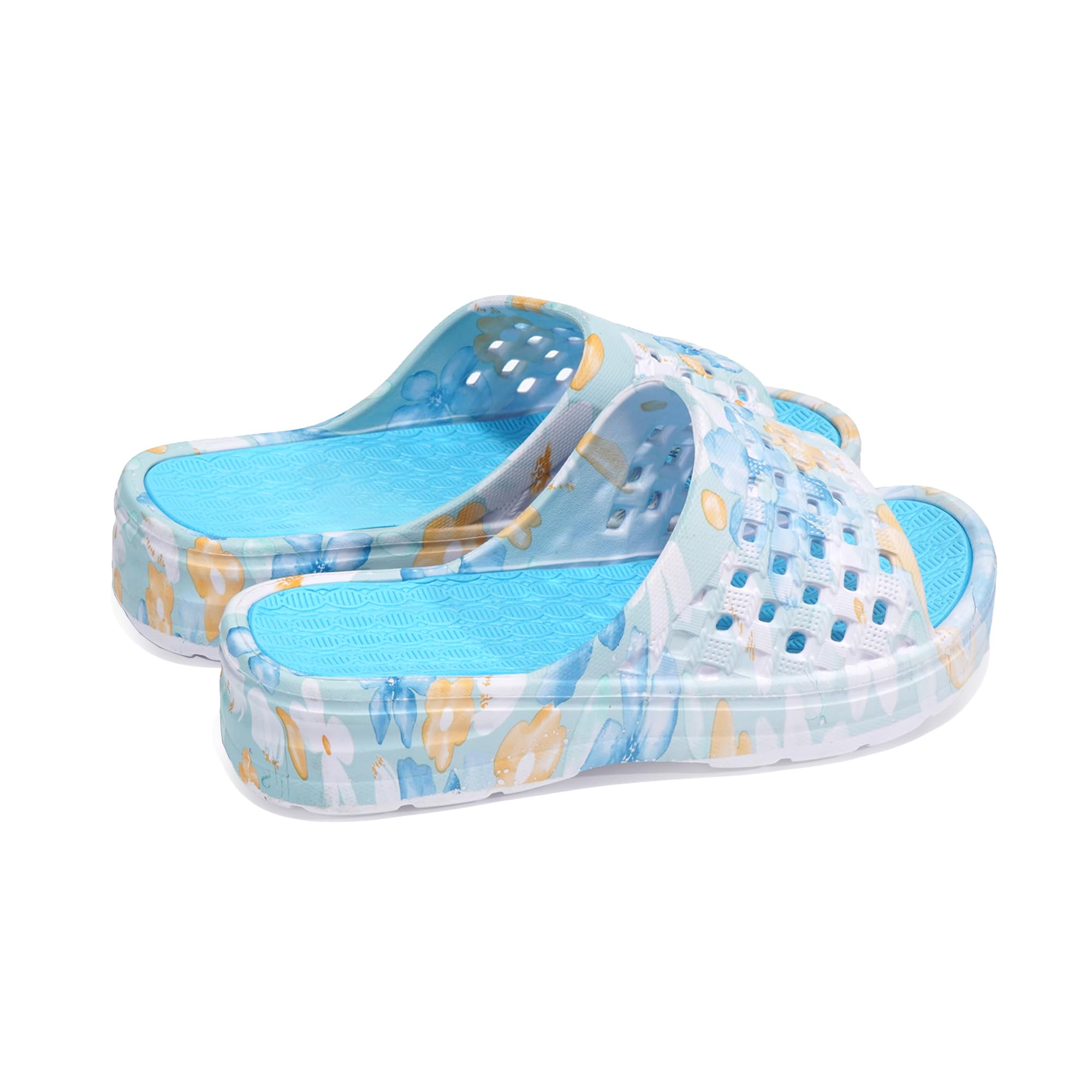 JOMIX Claquettes Femme avec Motif Floral Mules Sandales Semelle Épaisse en EVA Pantoufles de Bain Antidérapantes pour Plage Piscine Maison