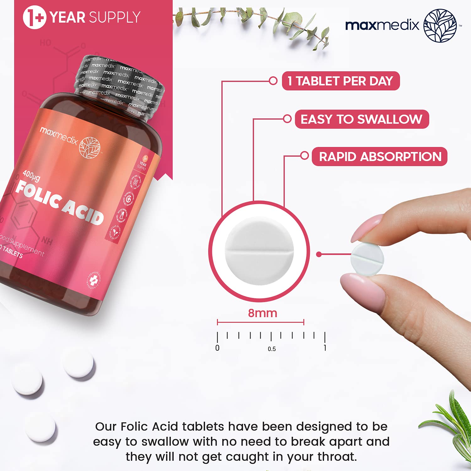 Folic Acid Tablets 400 mcg 400 Vegan Tablets (13 Month Supply) B9