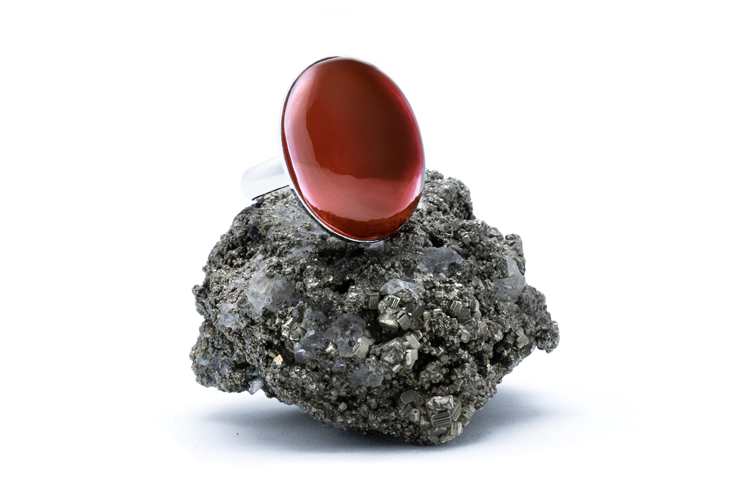Anillo de Plata 925 con Ágata Roja (Piedra Natural) 18x13mm - Disponible Anillo Ajustable y Fijo, Tamaño de XS a XXXL, para Hombre, para Mujer - Caja Regalo Gratis