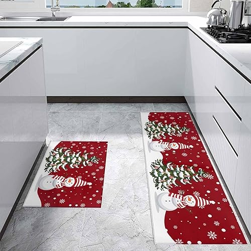 Miniatura 138 de Alfombras de cocina de Navidad absorbentes antideslizantes para piso, árbol de Navidad, muñeco de nieve y copo de nieve, alfombras y tapetes