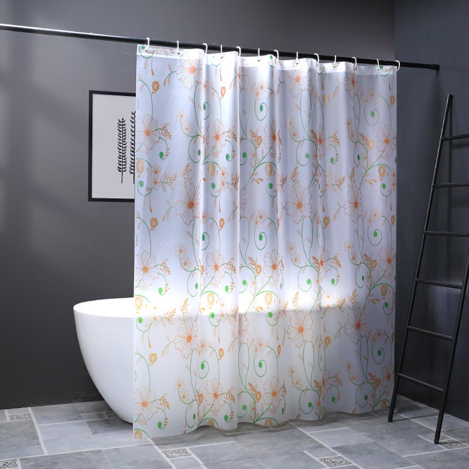 Duschvorhang 180x200 cm, Duschvorhang Anti-schimmel, Wasserdicht Und Trocknet Schnell, Waschbar Eva Shower Curtain, Mit Haken, Für Badezimmer Und Badewanne. (180 * 200cm, Geblümt C)
