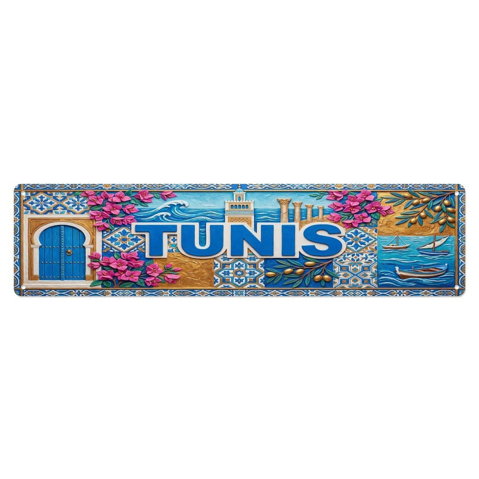 Cwbufd Vintage Style Vintage Tunis Tunisia Flag Pattern Vintage Metal Tin Sign Plaque Wall Decor For Cafe, Club Bar, Office, Garden Metal Poster 4X16inch