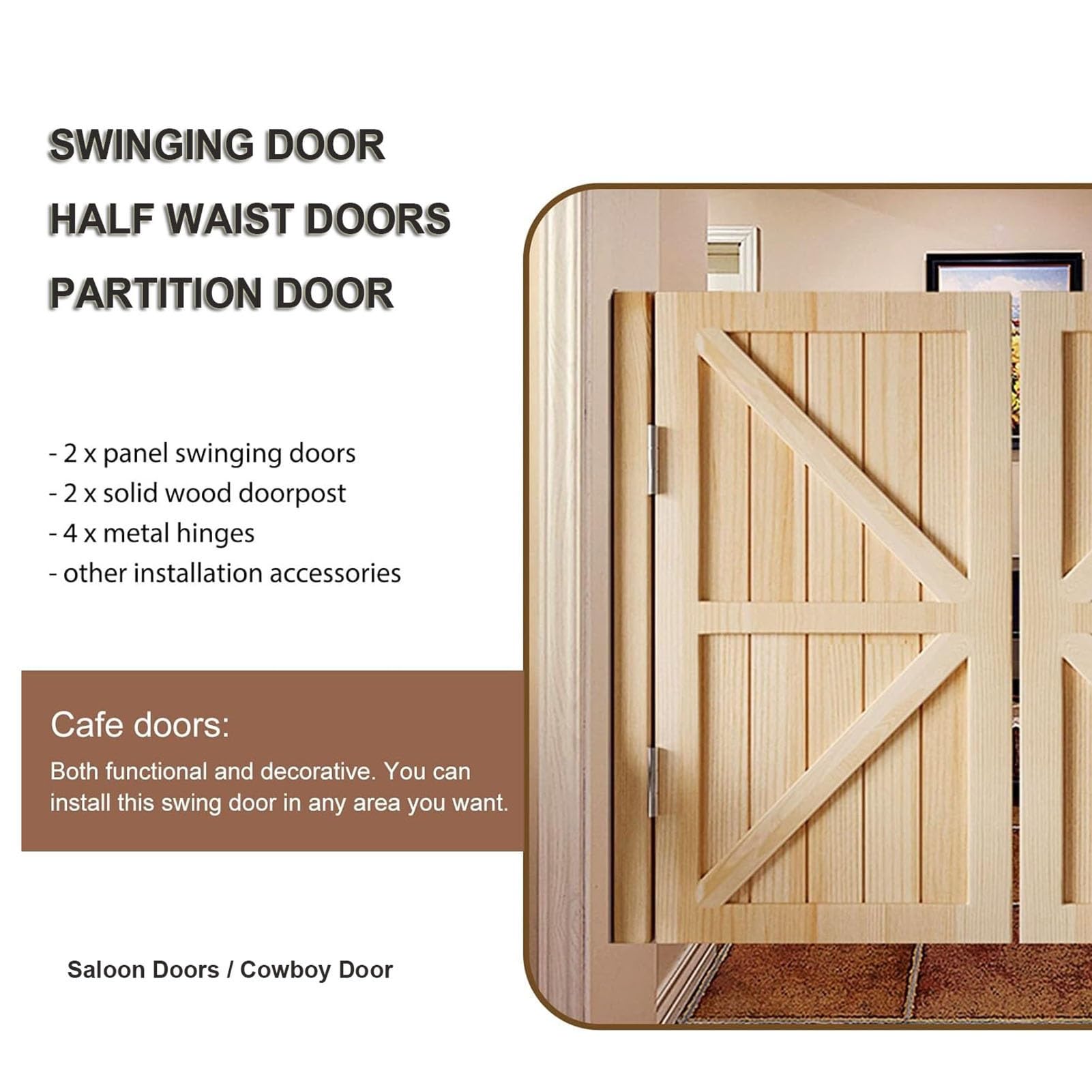 Porte a battente interne in legno con cerniere a chiusura automatica per cucina e bar, design durevole per un facile accesso e una maggiore privacy