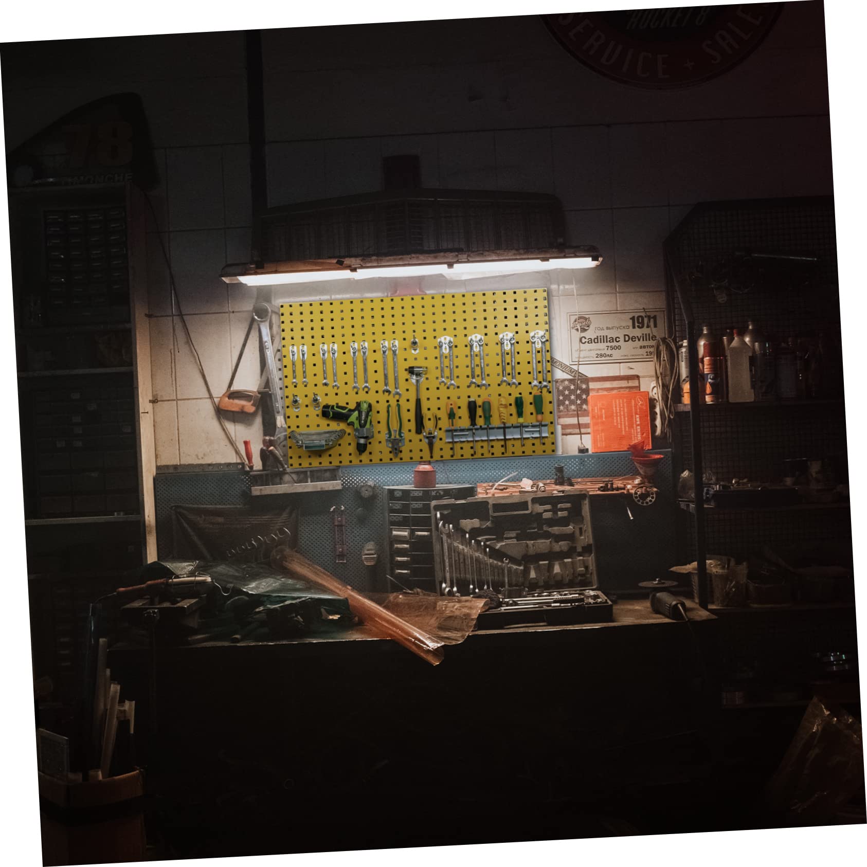 Pegboard in Acciaio Zincato Giallo, Pannello Portautensili