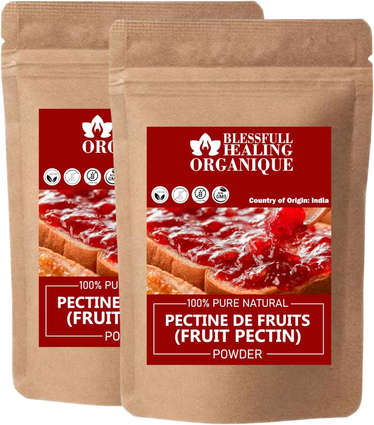Blessfull Healing Organic Fruit Pectin Powder 100% Pure Natural 100 Gram (3.52 oz) Each (Pack of 3) = 300 Grams, Vegan