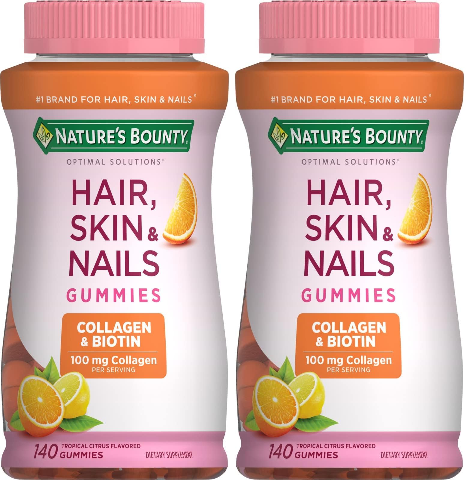 Nature's Bounty with Biotin and Collagen, Citrus Gummies, 140 Ct (Pack of 2) 140 Count (Pack of 2)